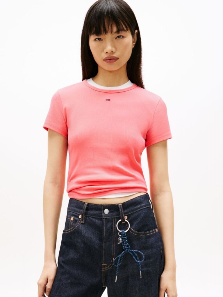 Pink Essential Slim Rib-Knit T-Shirt  Women