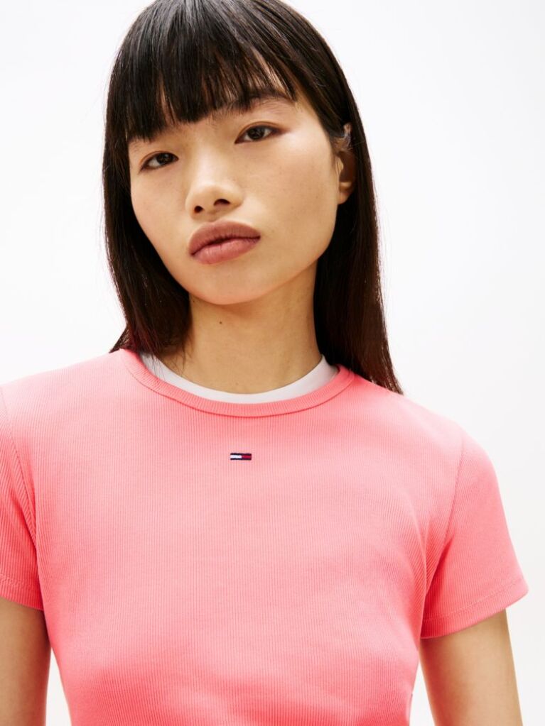 Pink Essential Slim Rib-Knit T-Shirt  Women