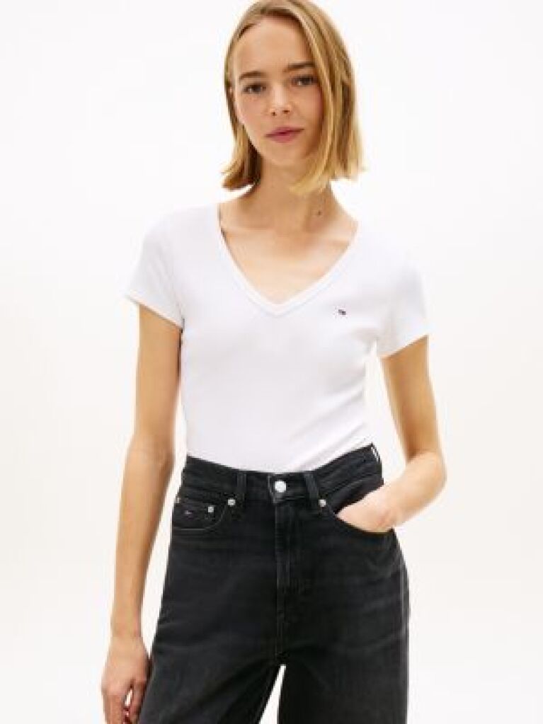 White Essential V-Neck Slim Fit T-Shirt  Women