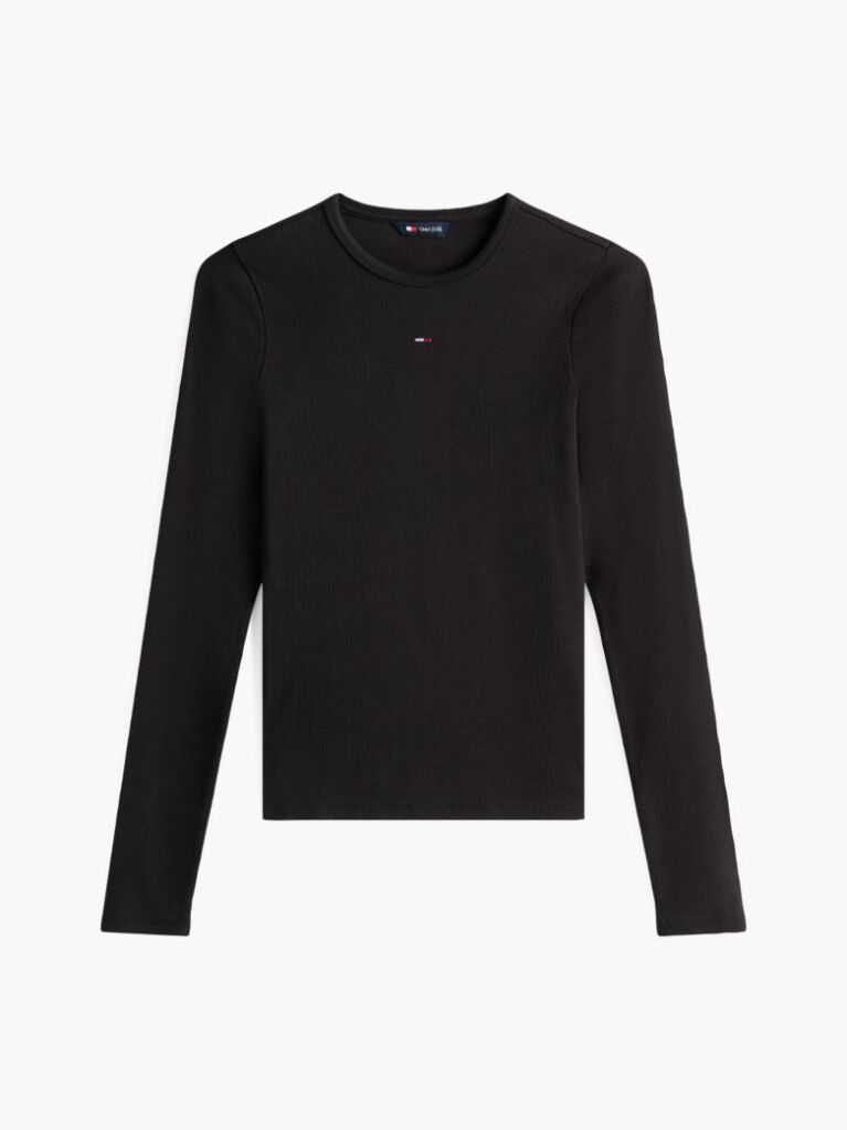 Black Ribbed Slim Long Sleeve T-Shirt  Women