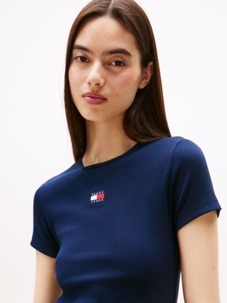 Blue Tommy Badge Ribbed Slim T-Shirt  Women