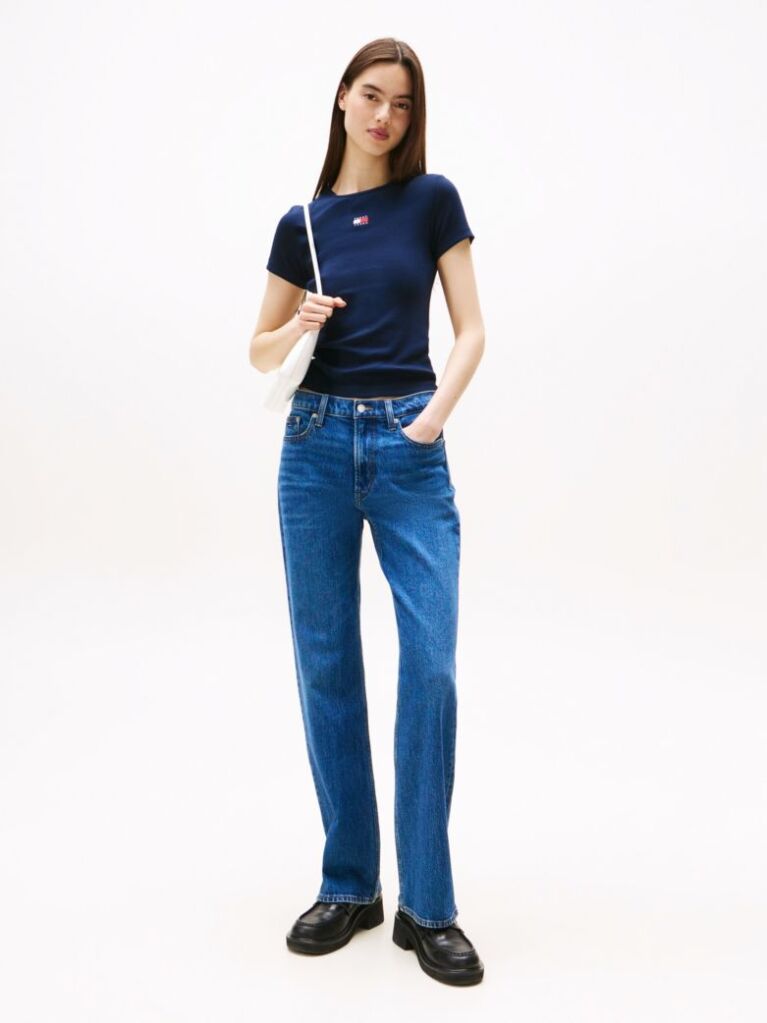 Blue Tommy Badge Ribbed Slim T-Shirt  Women