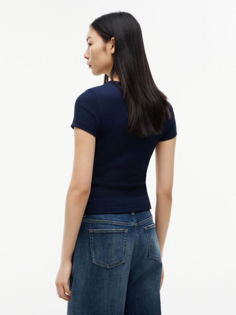 Blue Tommy Badge Ribbed Slim T-Shirt  Women