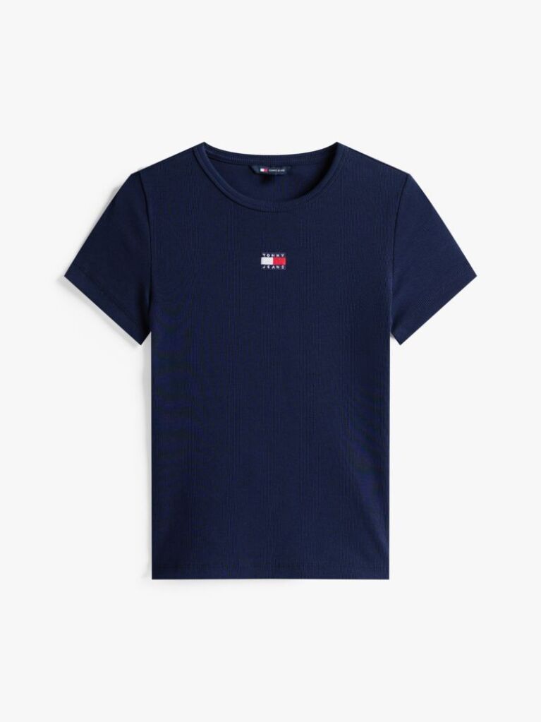 Blue Tommy Badge Ribbed Slim T-Shirt  Women