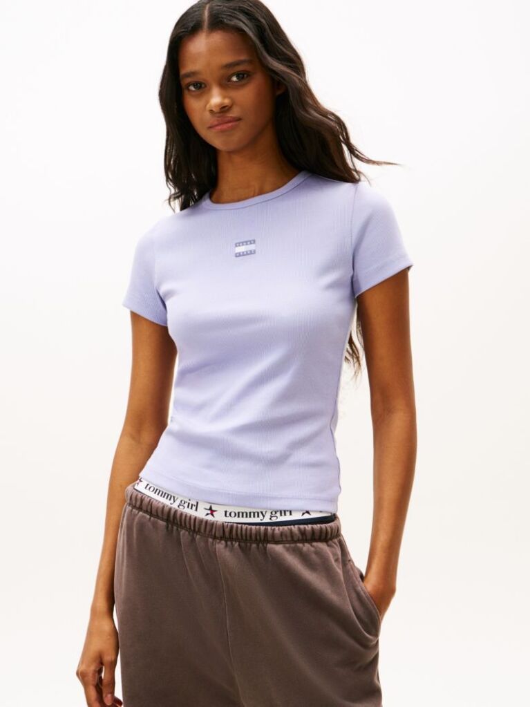 Purple Tommy Badge Ribbed Slim T-Shirt  Women