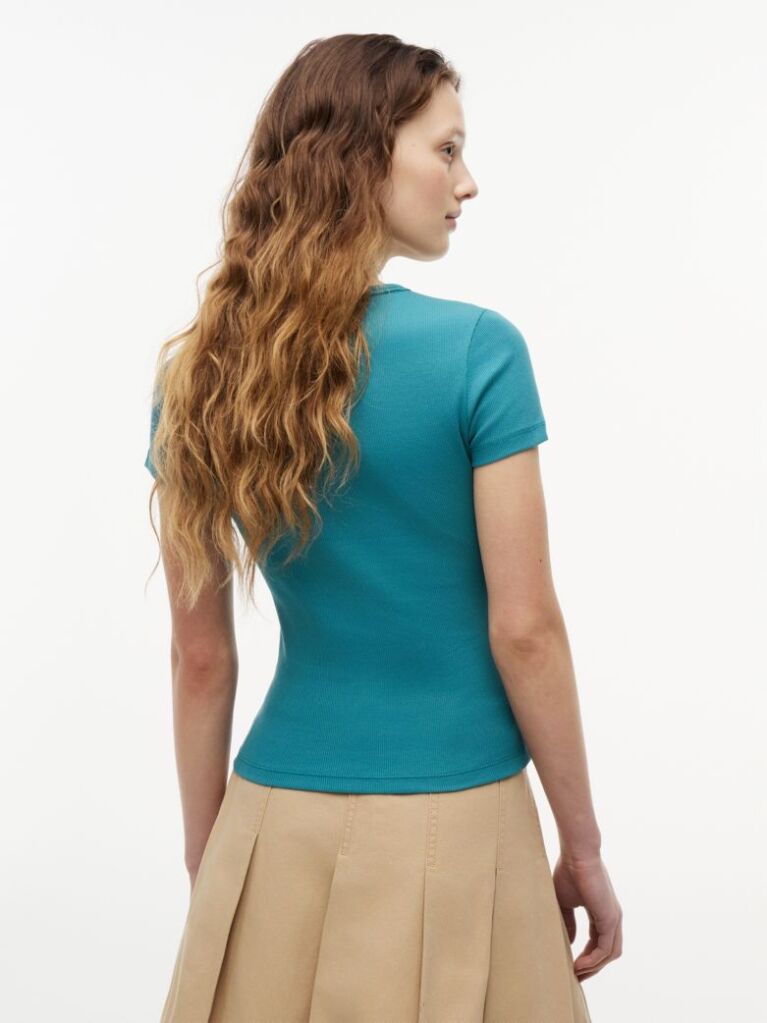 Blue Tommy Badge Ribbed Slim T-Shirt  Women