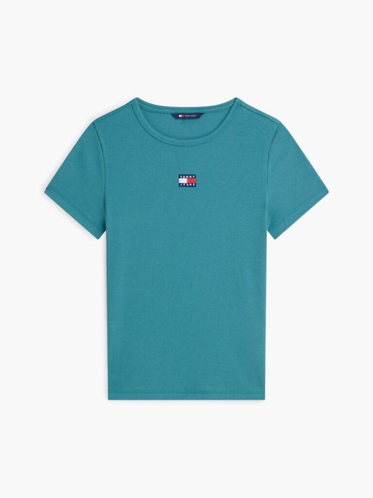 Blue Tommy Badge Ribbed Slim T-Shirt  Women