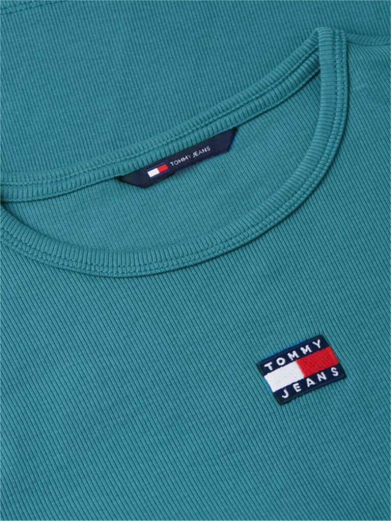 Blue Tommy Badge Ribbed Slim T-Shirt  Women