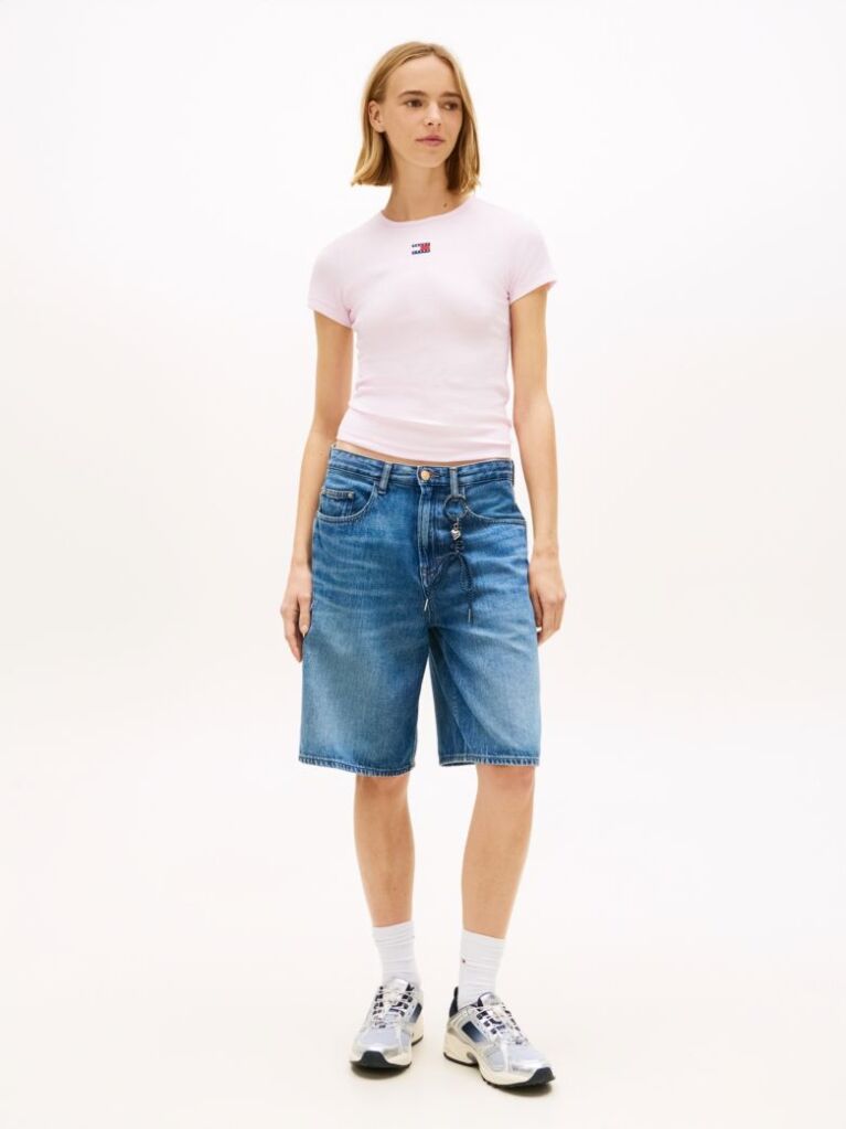 Pink Tommy Badge Ribbed Slim T-Shirt  Women