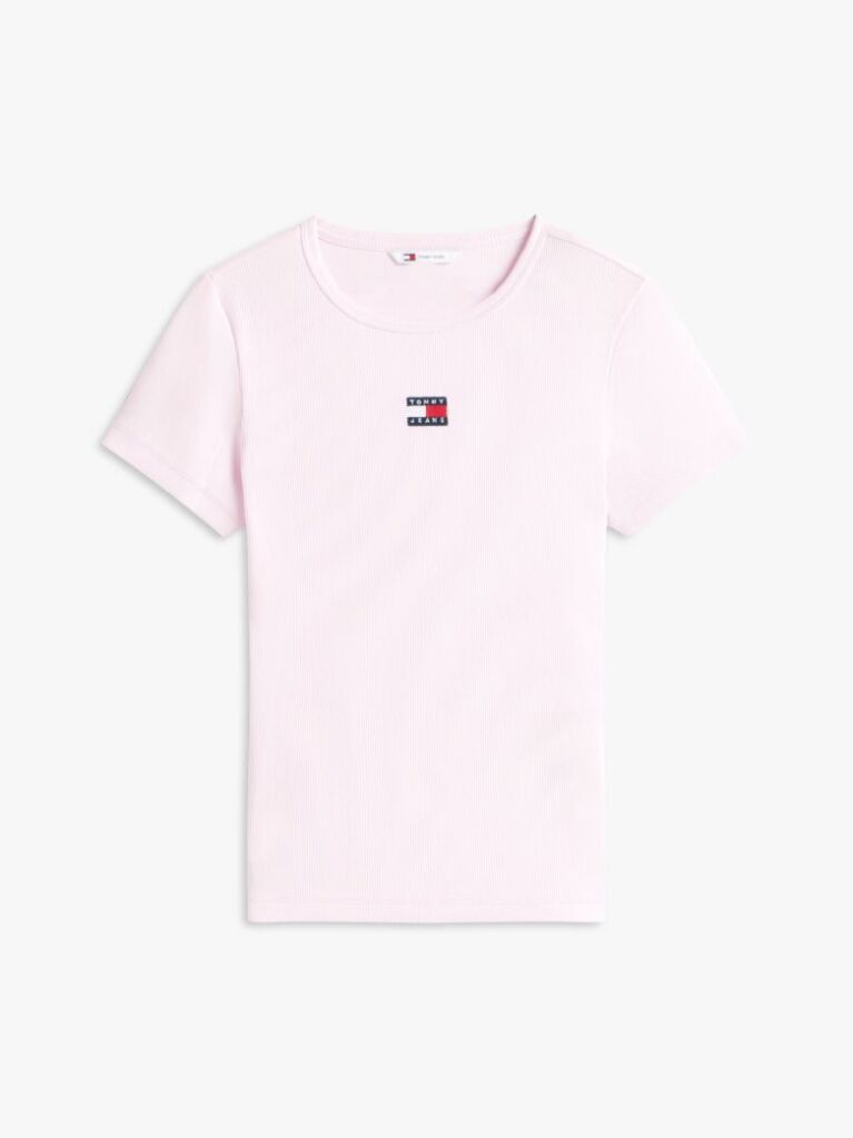 Pink Tommy Badge Ribbed Slim T-Shirt  Women