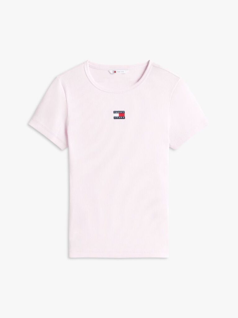 Pink Tommy Badge Ribbed Slim T-Shirt  Women