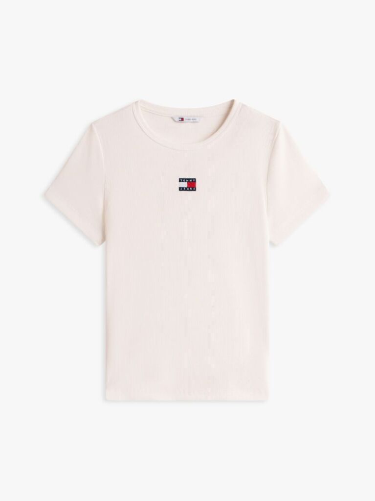 Beige Tommy Badge Ribbed Slim T-Shirt  Women