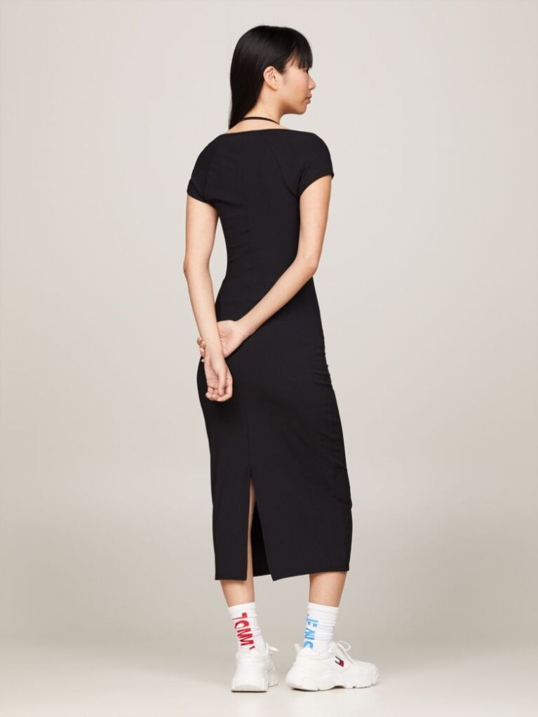 Black Tommy Badge Bodycon Ribbed Midi Dress  Women