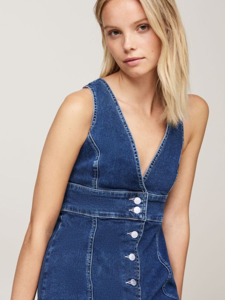 Denim Button-Through Denim Slim Fit Maxi Dress  Women