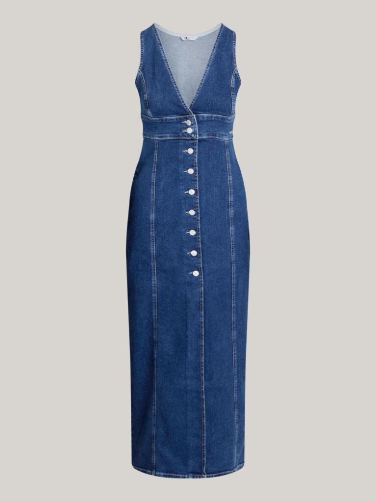 Denim Button-Through Denim Slim Fit Maxi Dress  Women