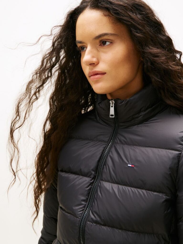 Black Faux Faur Hooded Down-Filled Fitted Jacket  Women
