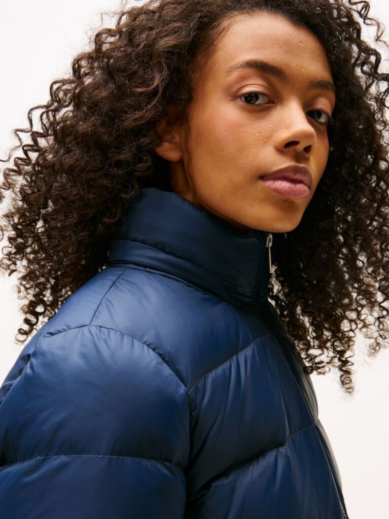 Blue Faux Faur Hooded Down-Filled Fitted Jacket  Women