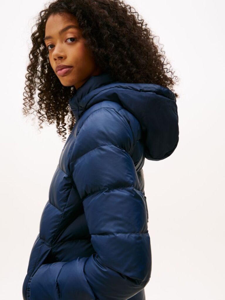 Blue Faux Faur Hooded Down-Filled Fitted Jacket  Women