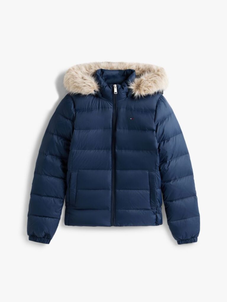 Blue Faux Faur Hooded Down-Filled Fitted Jacket  Women