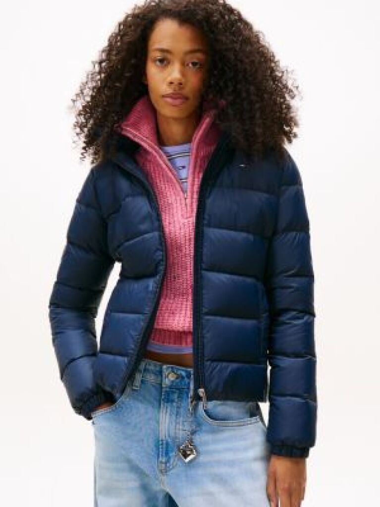 Blue Faux Faur Hooded Down-Filled Fitted Jacket  Women