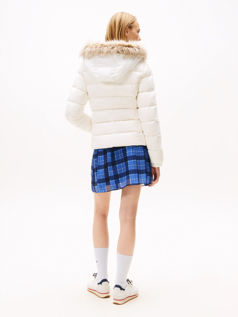 Beige Faux Faur Hooded Down-Filled Fitted Jacket  Women