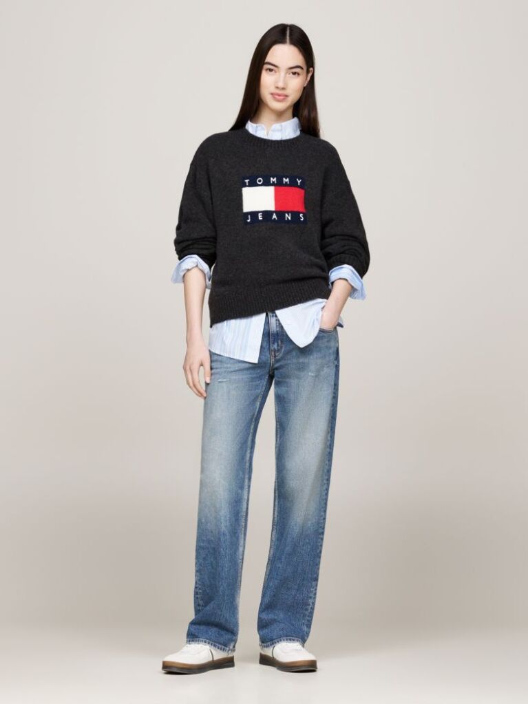Black Mélange Relaxed Jumper with Wool  Women
