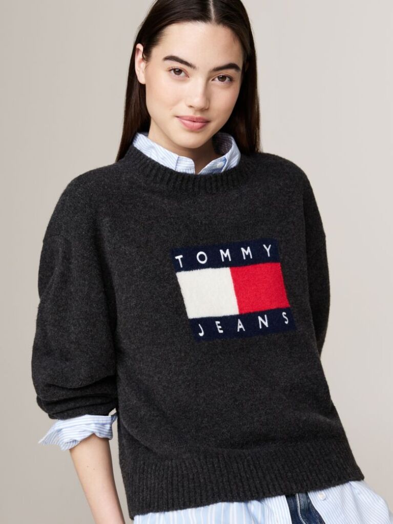 Black Mélange Relaxed Jumper with Wool  Women