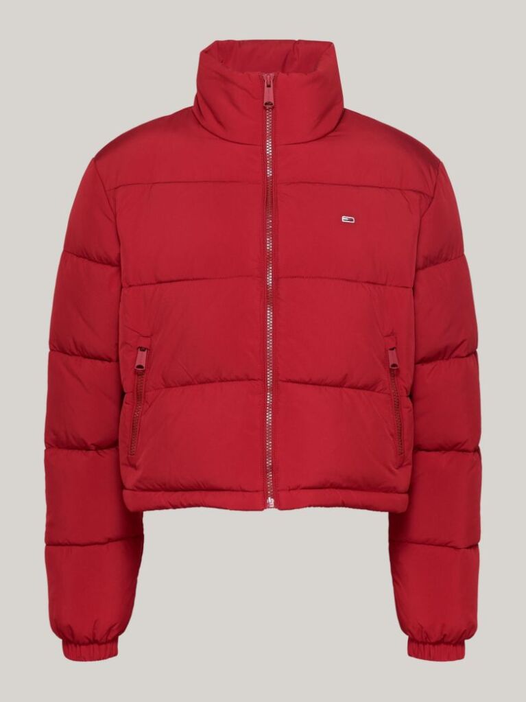 Red Zip-Thru Cropped Puffer Jacket  Women