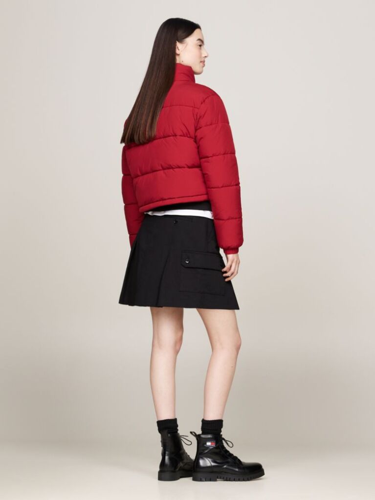 Red Zip-Thru Cropped Puffer Jacket  Women