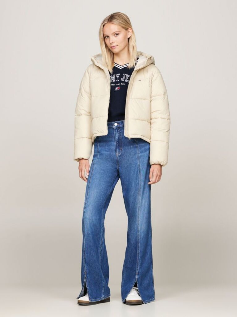 Beige Hooded Zip-Thru Puffer Jacket  Women
