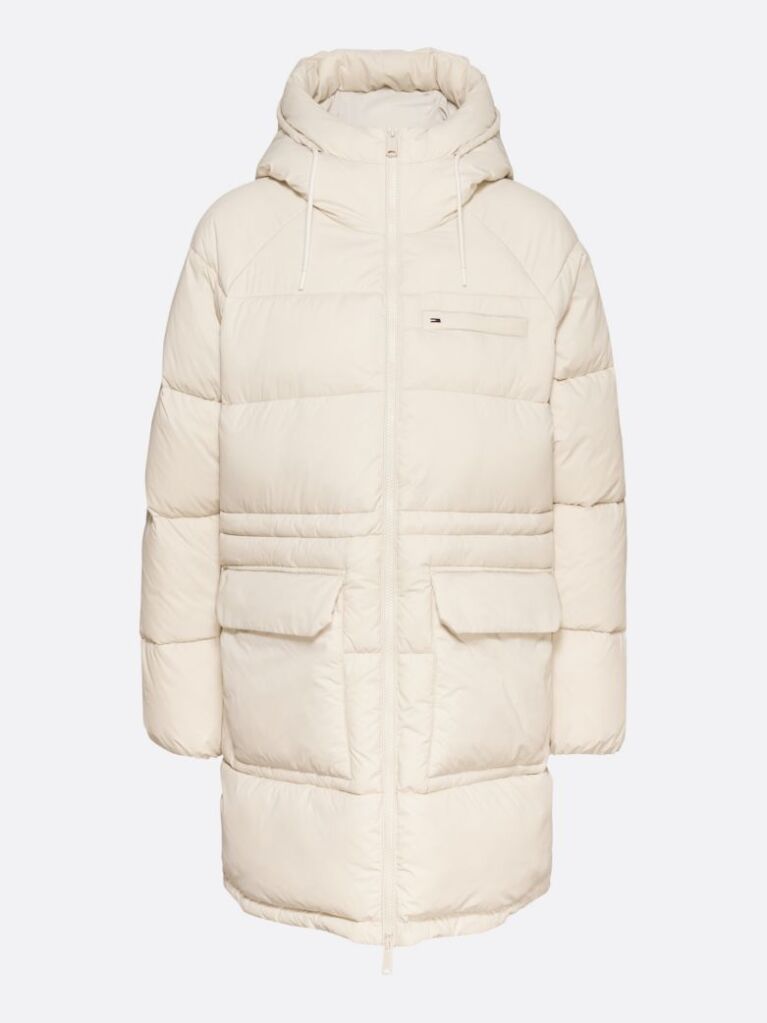 Beige Hooded Longline Puffer Jacket  Women