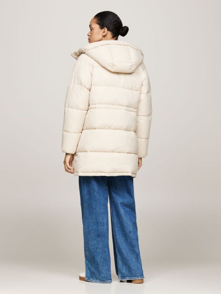 Beige Hooded Longline Puffer Jacket  Women