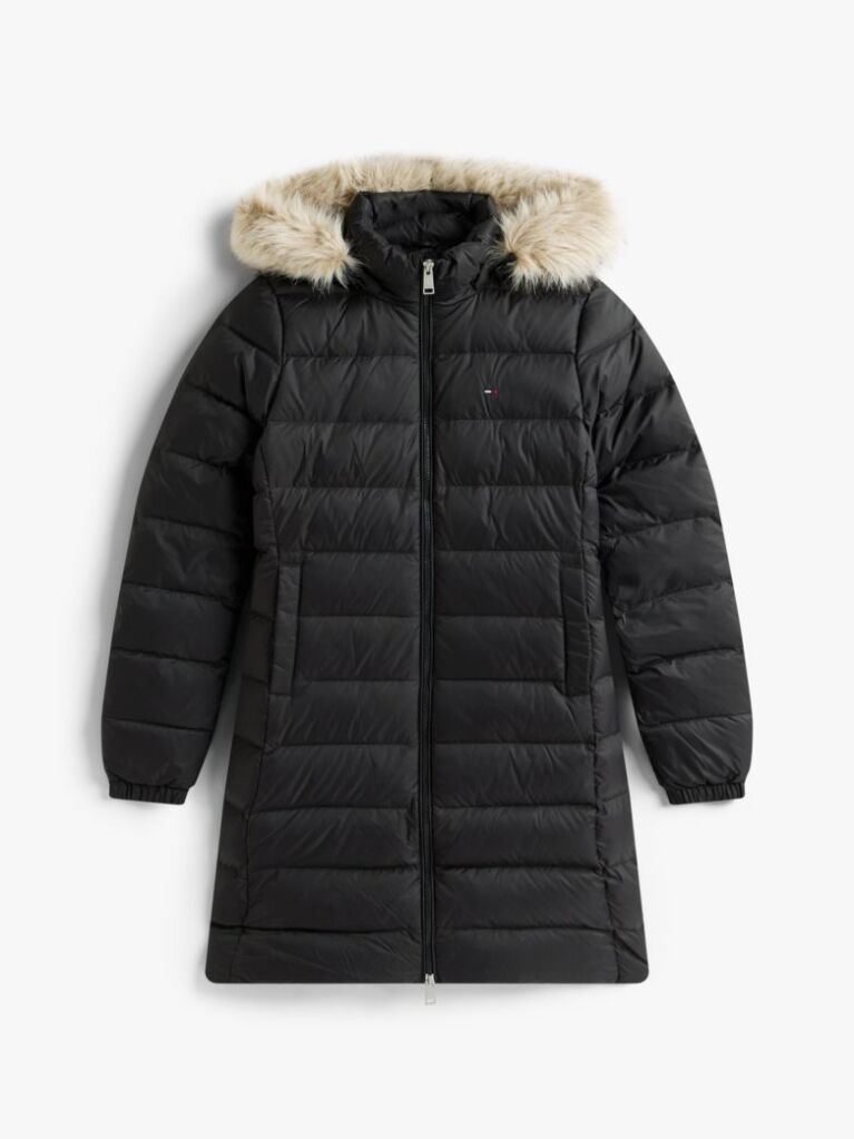 Black Faux Fur Trim Hooded Down Coat  Women
