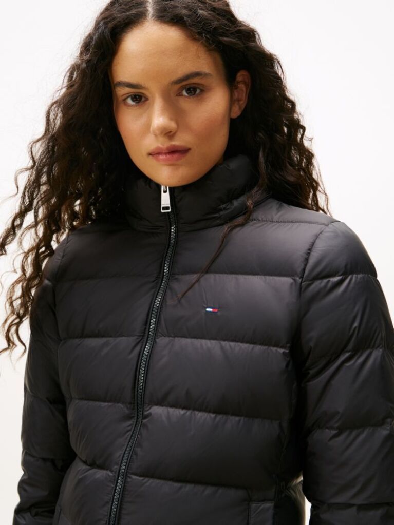 Black Faux Fur Trim Hooded Down Coat  Women
