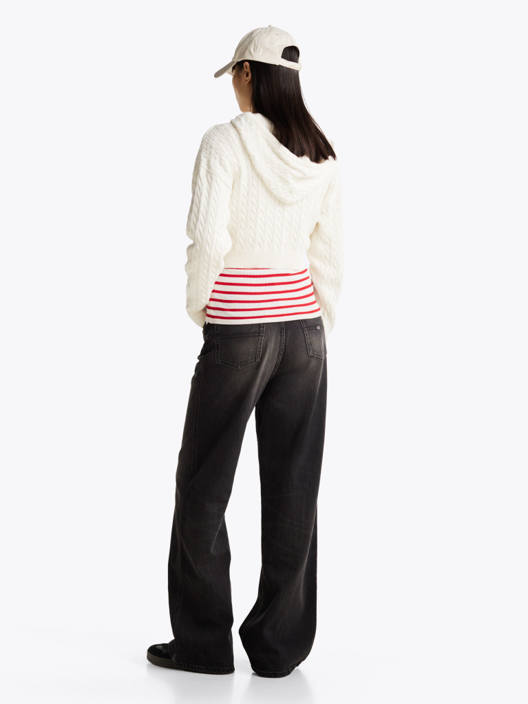 Beige Cable Knit Zip-Thru Sweatshirt  Women