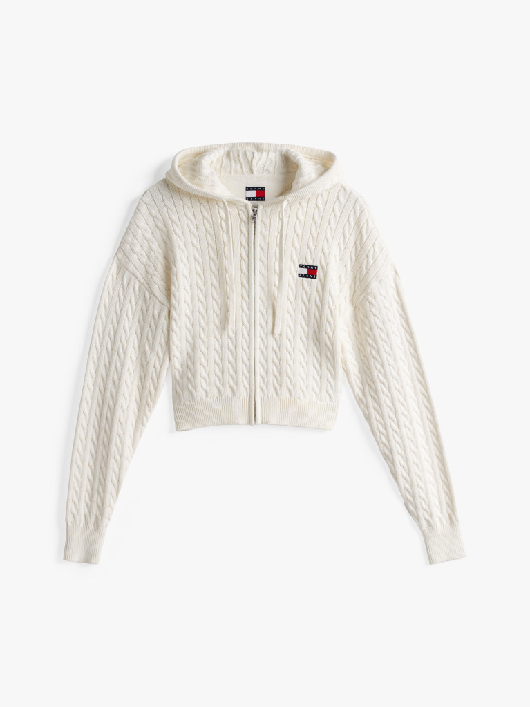 Beige Cable Knit Zip-Thru Sweatshirt  Women