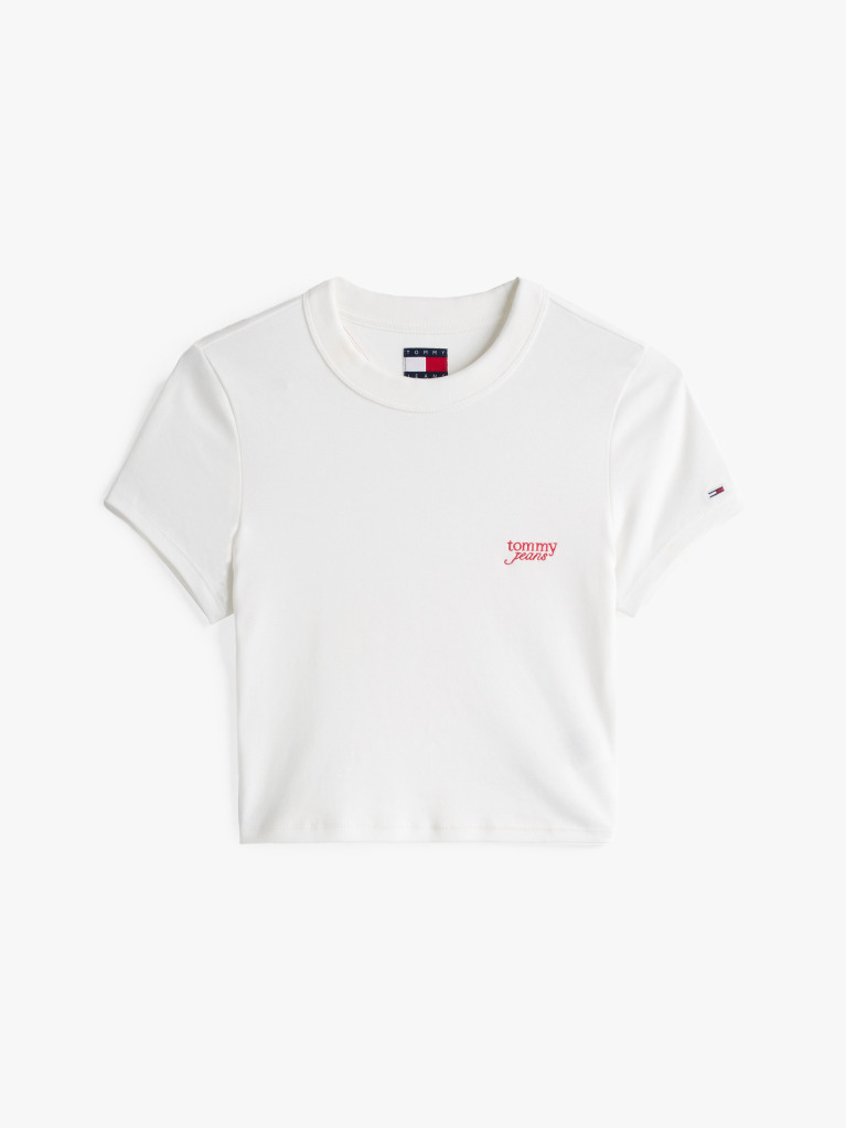 White Script Logo Cropped Slim T-Shirt  Women