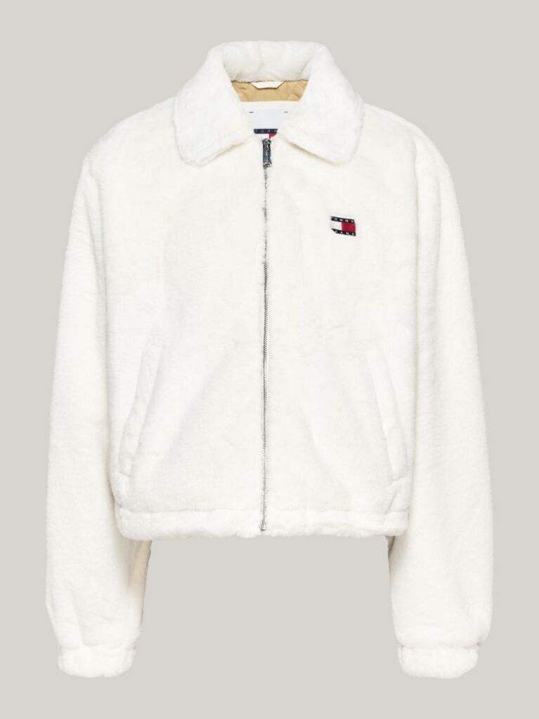 White Faux Fur Zip-Thru Cropped Jacket  Women