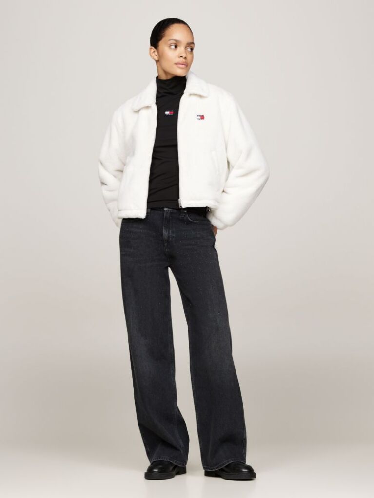 White Faux Fur Zip-Thru Cropped Jacket  Women
