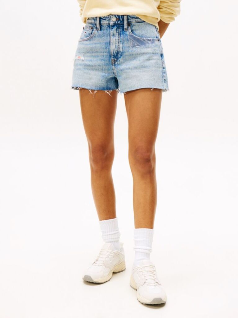 Denim Patchwork Slim Denim Shorts  Women