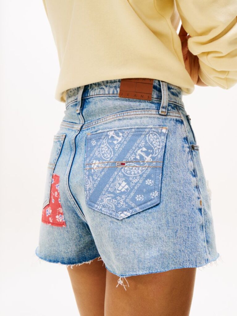 Denim Patchwork Slim Denim Shorts  Women