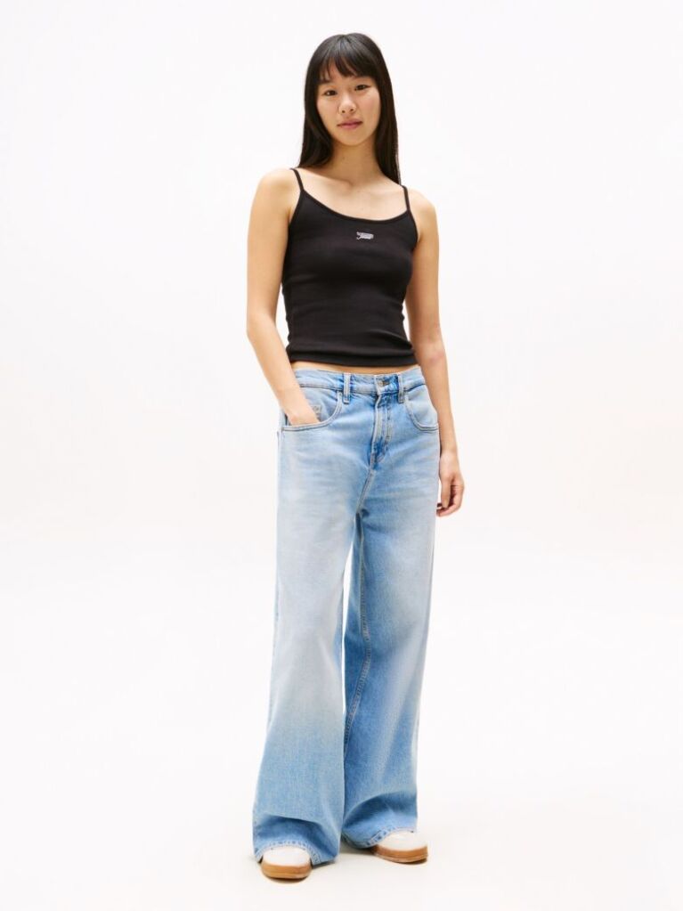 Black Ribbed Slim Spaghetti Strap Top  Women