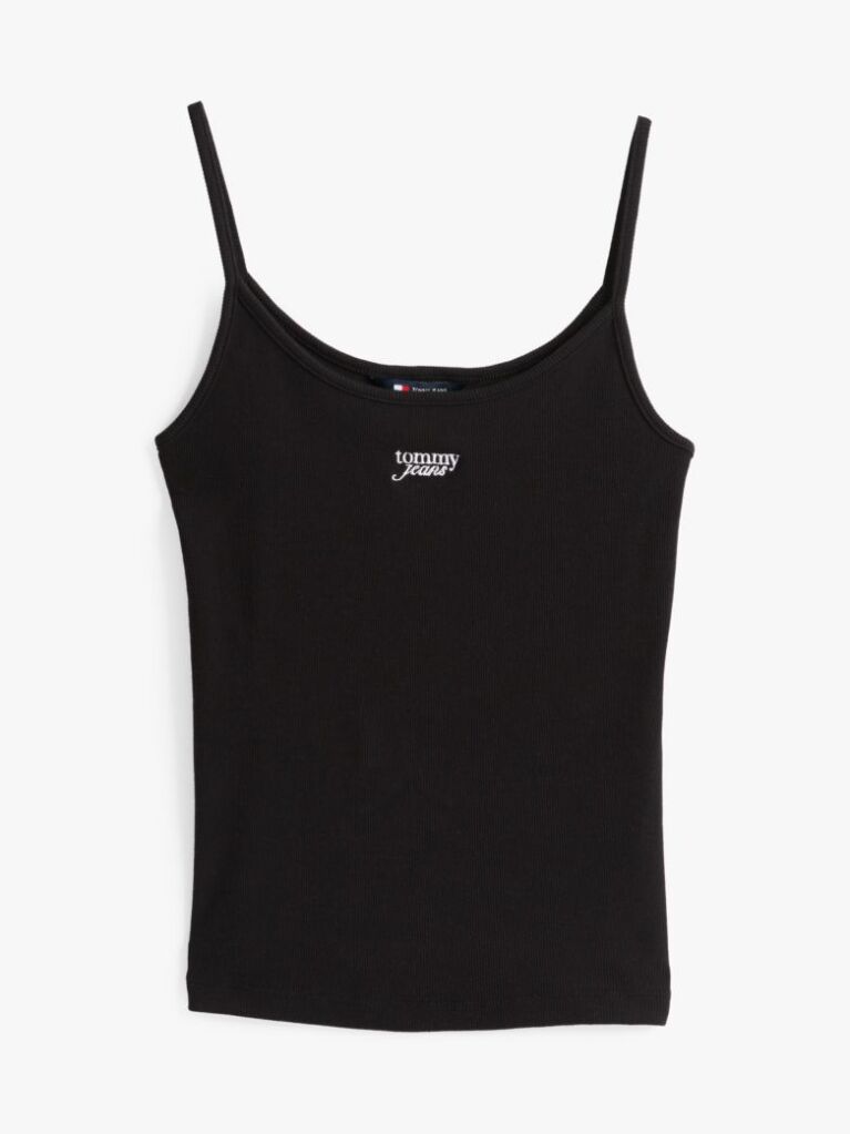 Black Ribbed Slim Spaghetti Strap Top  Women