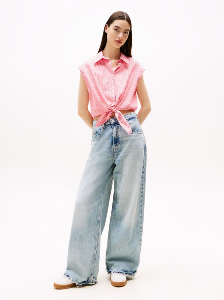 Multi Cropped Cap Sleeve Poplin Shirt  Women