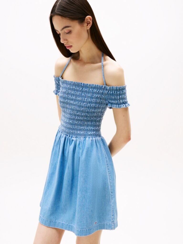 Denim Chambray Fit And Flare Mini Dress  Women