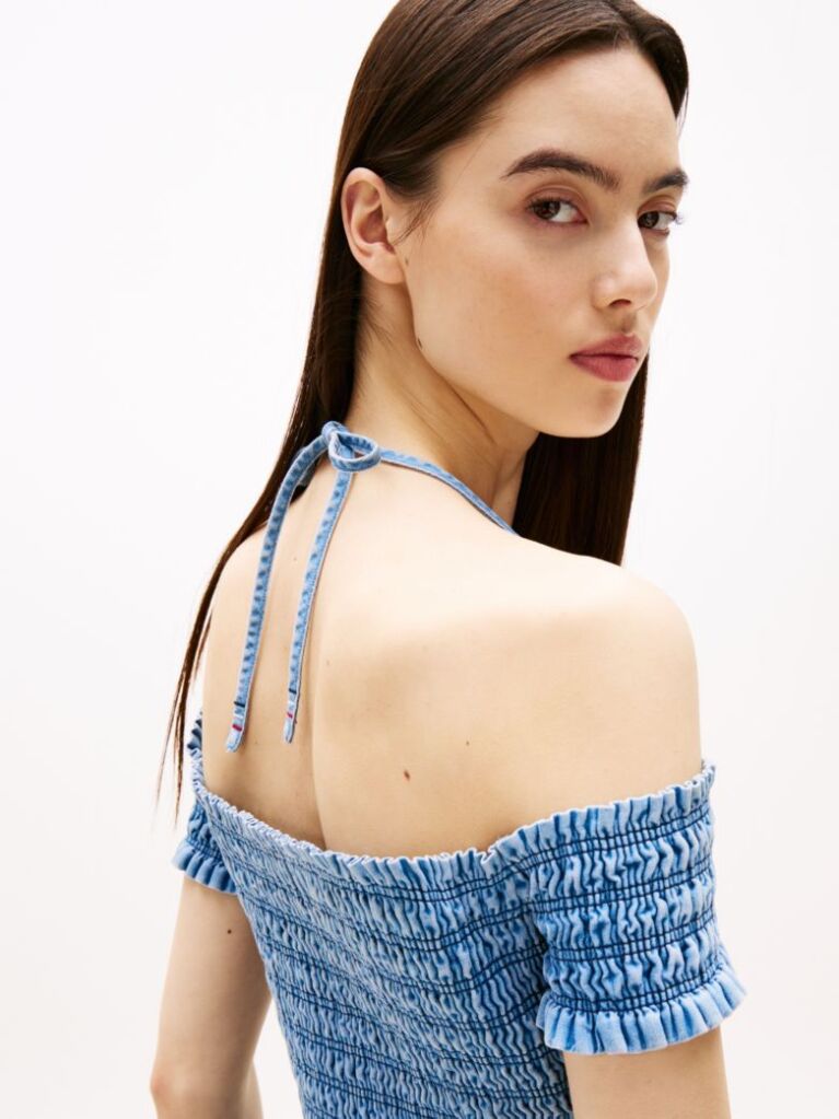 Denim Chambray Fit And Flare Mini Dress  Women