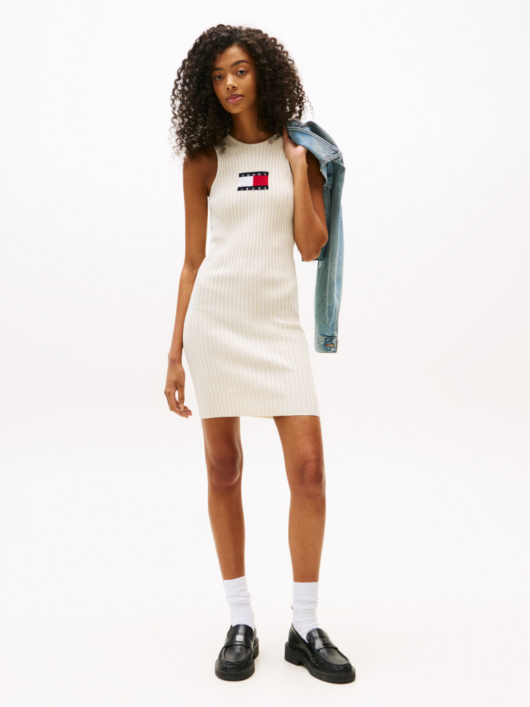 Beige Ribbed Sleeveless Mini Jumper Dress  Women