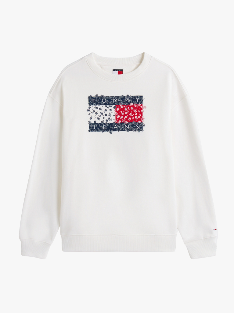 White Relaxed Floral Flag Crew  Women