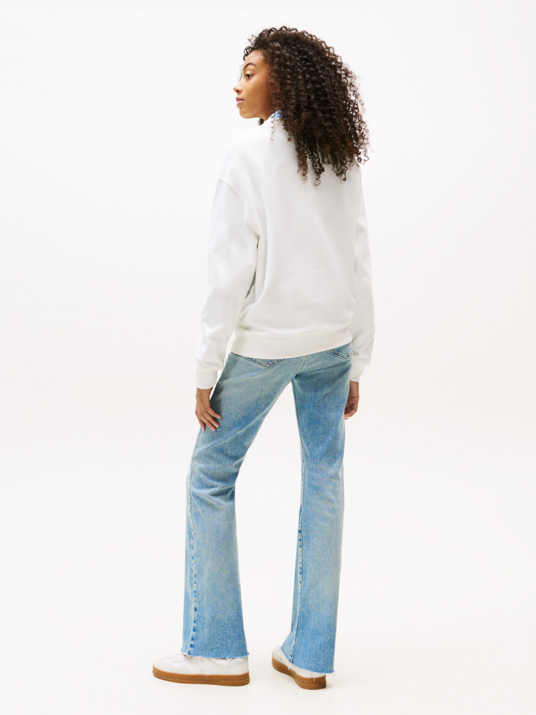 White Relaxed Floral Flag Crew  Women