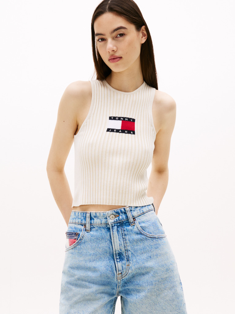 Beige Ribbed Slim Racerback Tank Top  Women